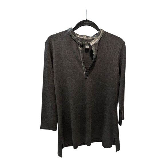 Ralph Lauren Black Label Sweater 100% Wool V-Neck Leather Trim L Fall Winter - Picture 1 of 6
